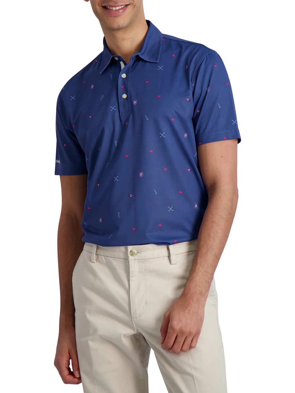 Chaps Navy Polo with Pink and Light Blue Micro Motifs